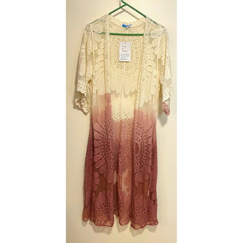 NWT Rebellion Again Mauve Dip Dye Embroidered Lace Duster Kimono Cardigan Small